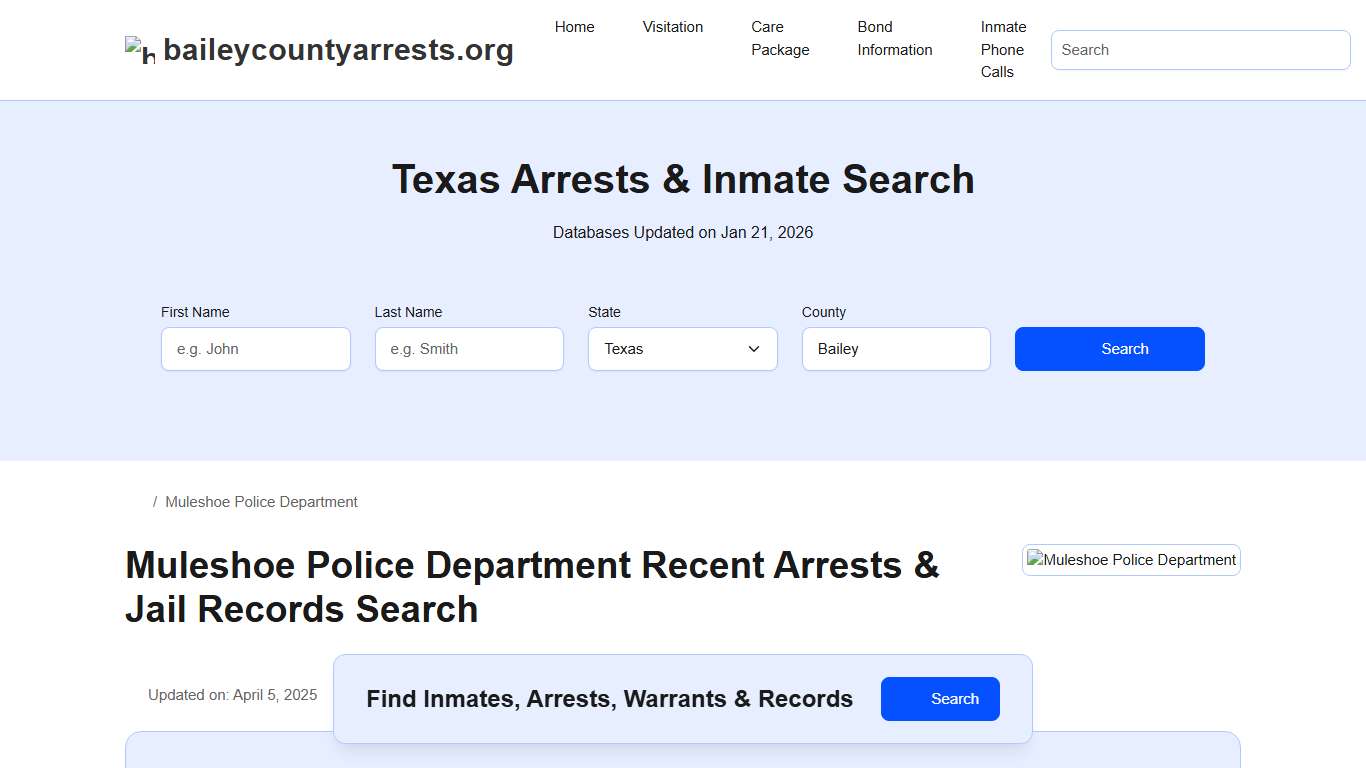 Muleshoe Police Department, TX Arrests, Records, Jail Roster Lookup
